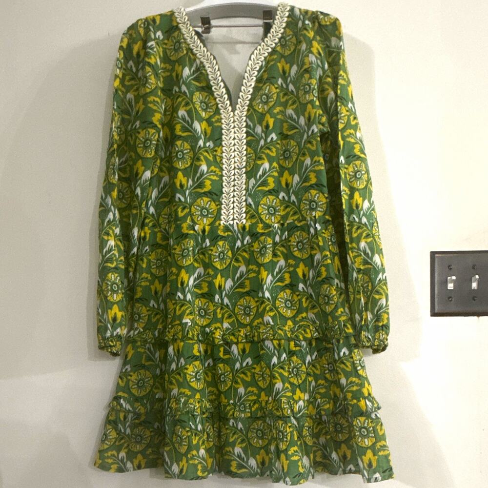 Roller Rabbit Women’s XS Green Floral Cotton Salwar Kameez Kurta Fairy Chic